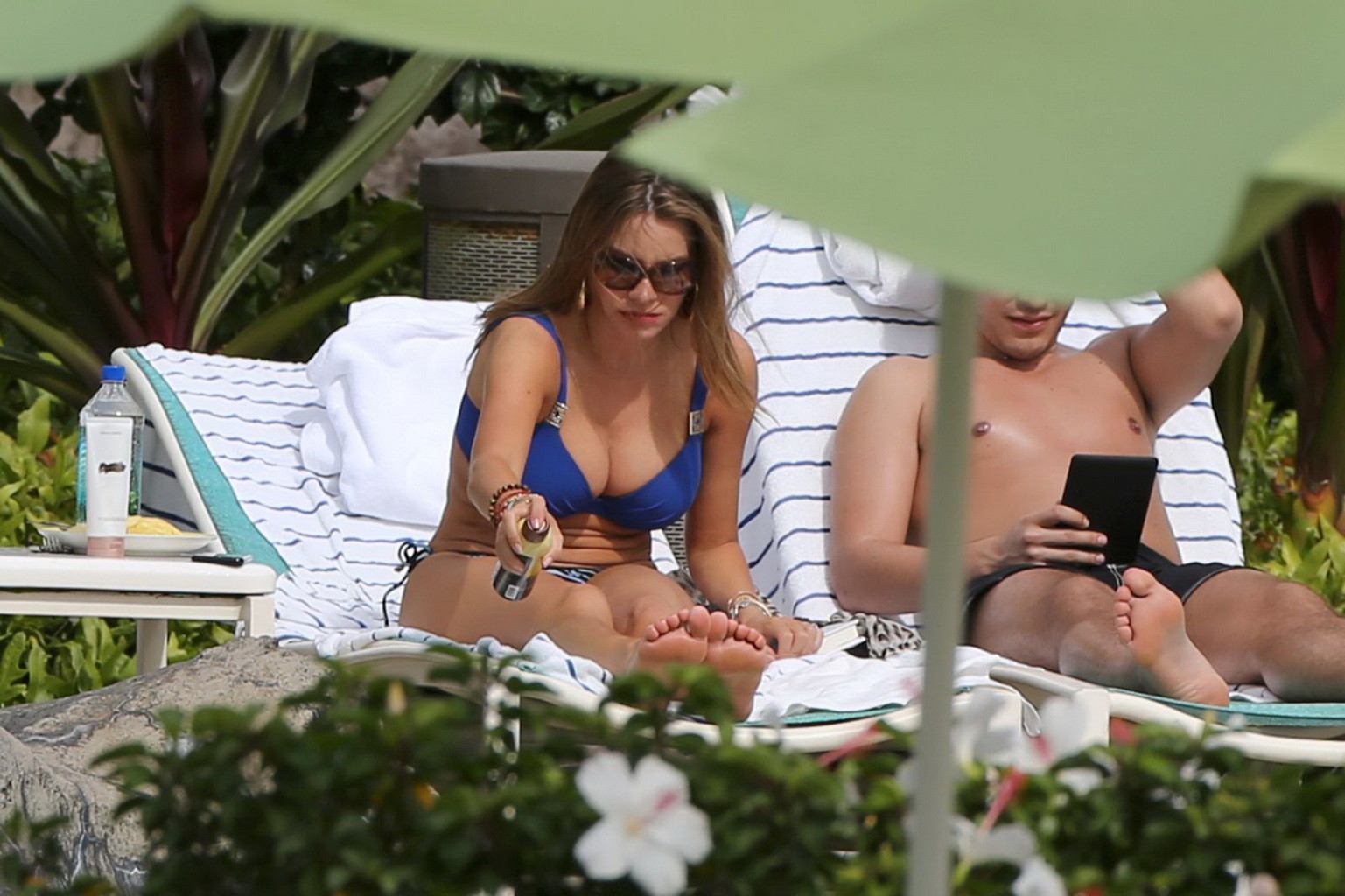 Sofia Vergara busty wearing skimpy blue twopiece during a vacation in Hawaii #75176823