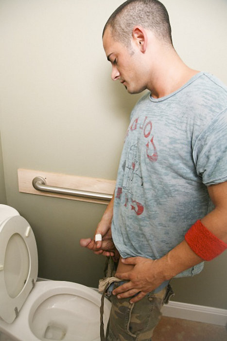 A sweet stud sucking by the turn two amateur cocks in the john #76915328