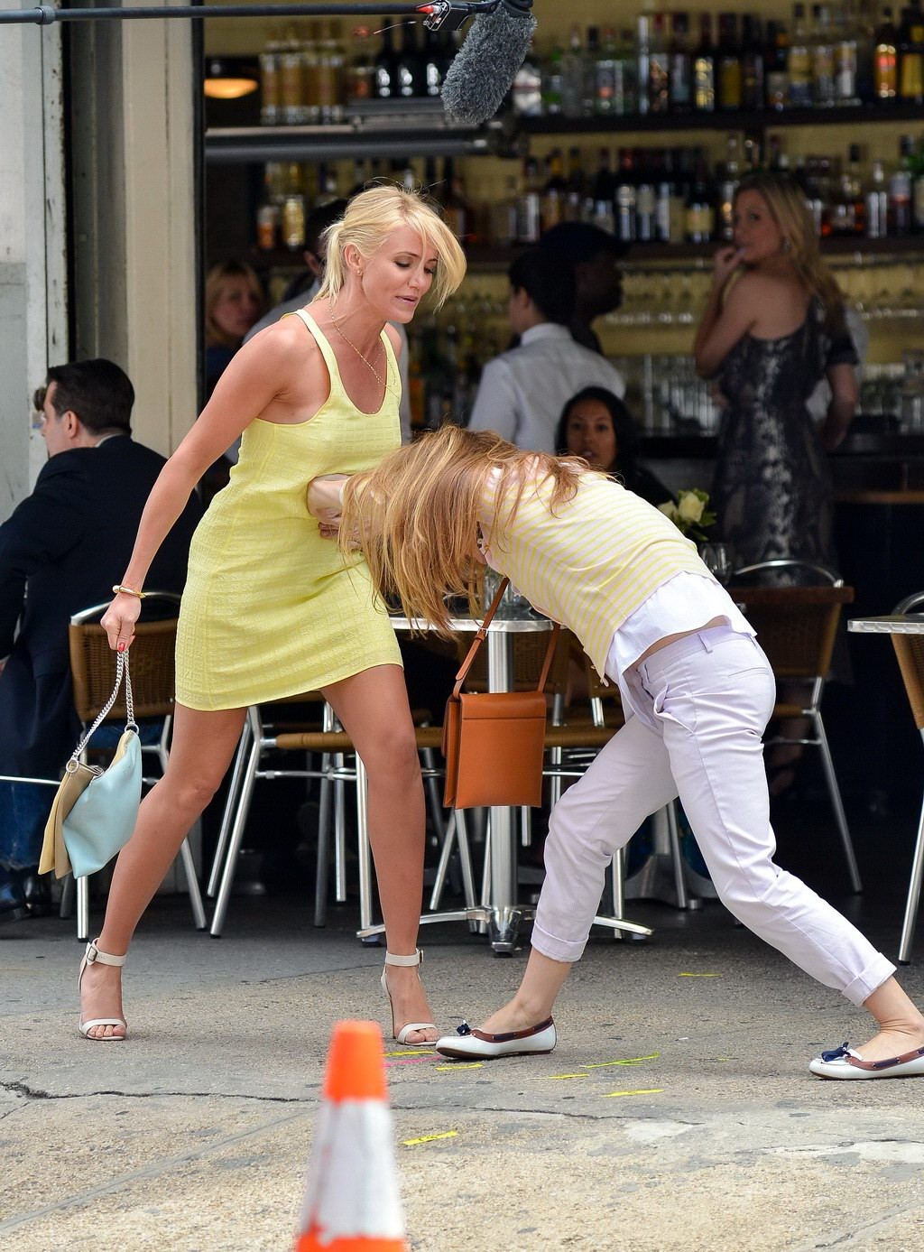 Cameron Diaz braless showing side boob  areola on 'The Other Woman' set in NYC #75233117