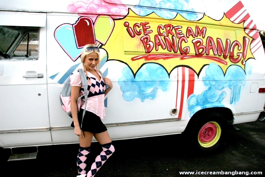 Ice Cream hottie enthusiastically jumps over a rock hard dong #78652772