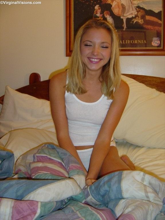 Blonde teen posing in white cotton panties #74038156