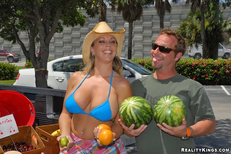 Check out this hot fruit selling bikini babe on the side of the street selling c #71034012