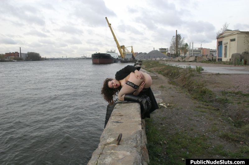 Fired up flasher showing off and playing with herself on the seafront #76741618