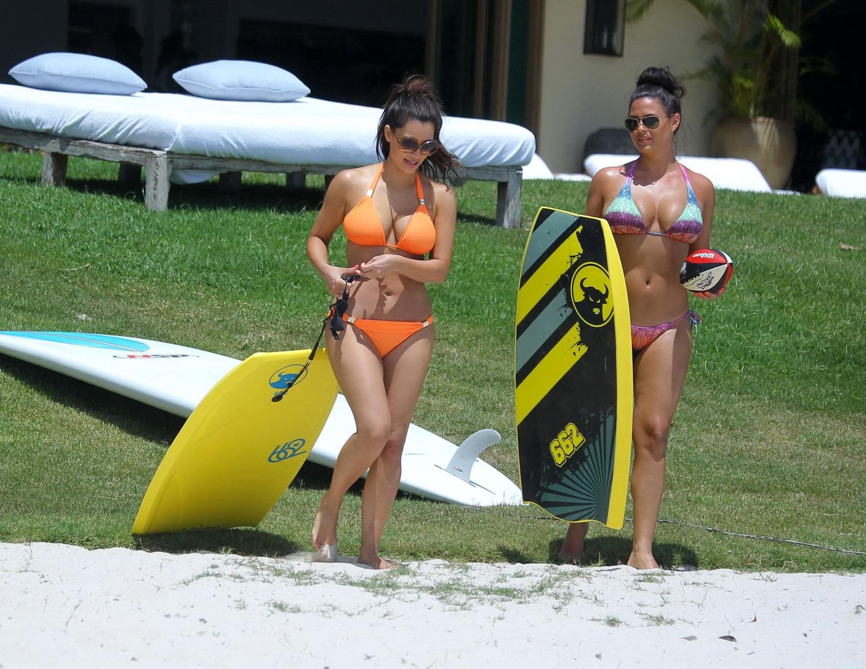 Kim Kardashian shows pokies in wet orange bikini while surfing in Mexico #75262263