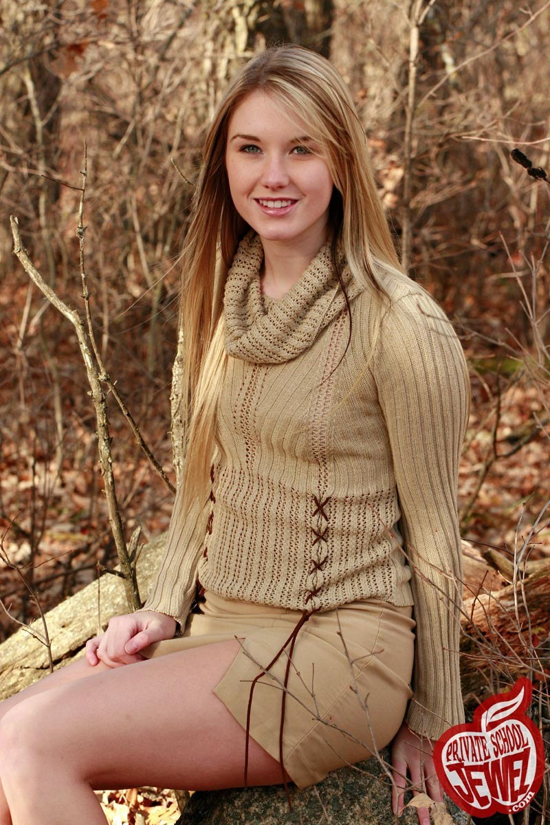 Blonde teen office girl strips in woods #73661955