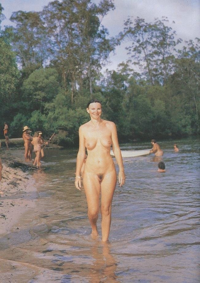 Vintage beach nudist flashing in public #67441461