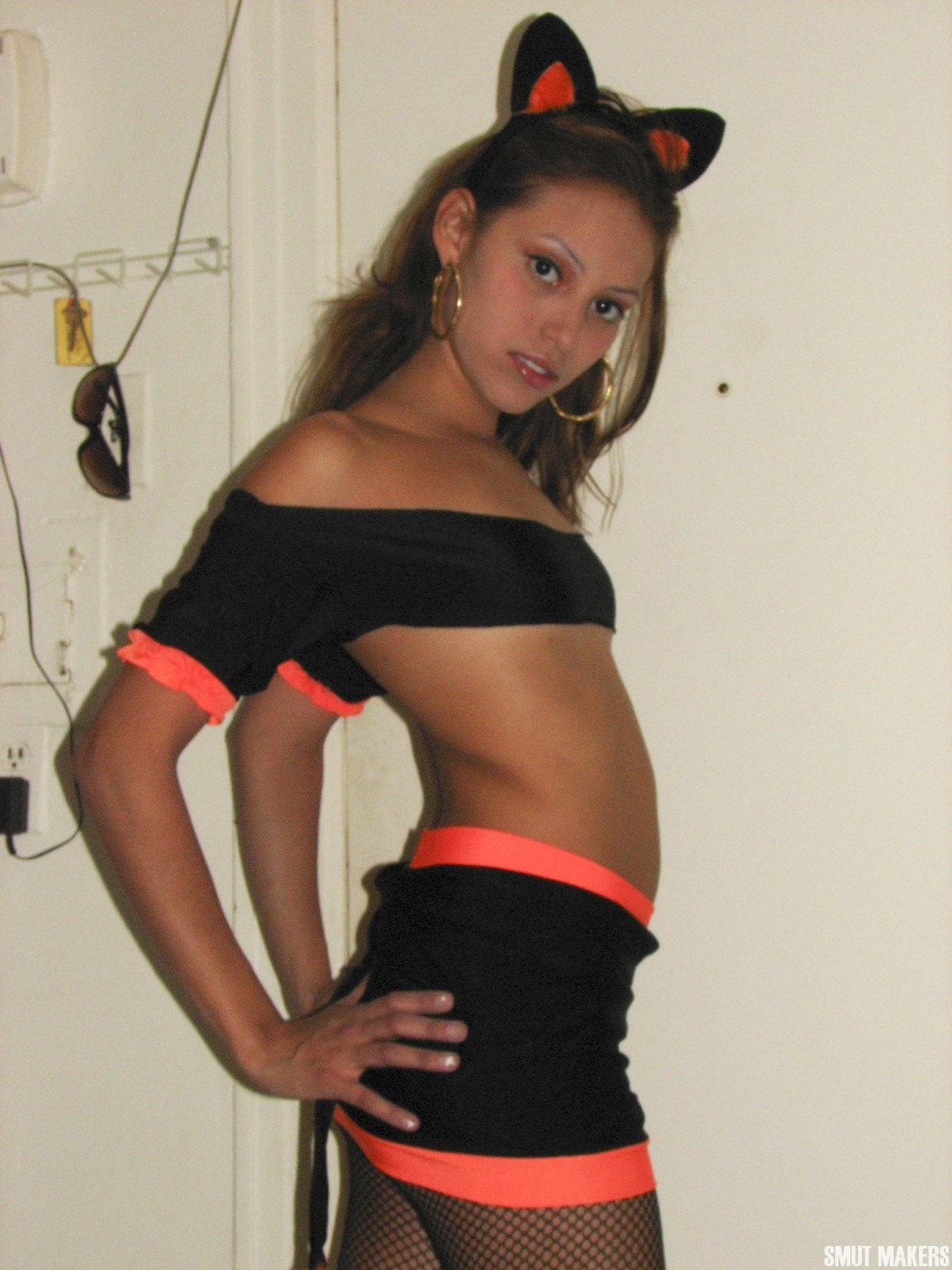 Latina teen is ready for Halloween in her cute Kitty costume #67947512