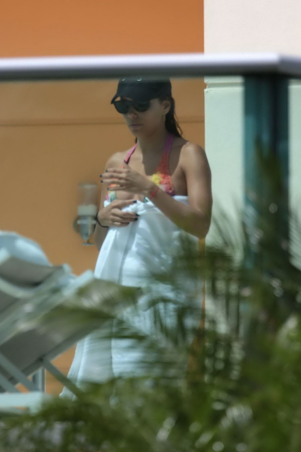 Eva Longoria caught in a tiny colorful bikini poolside in Miami #75185846