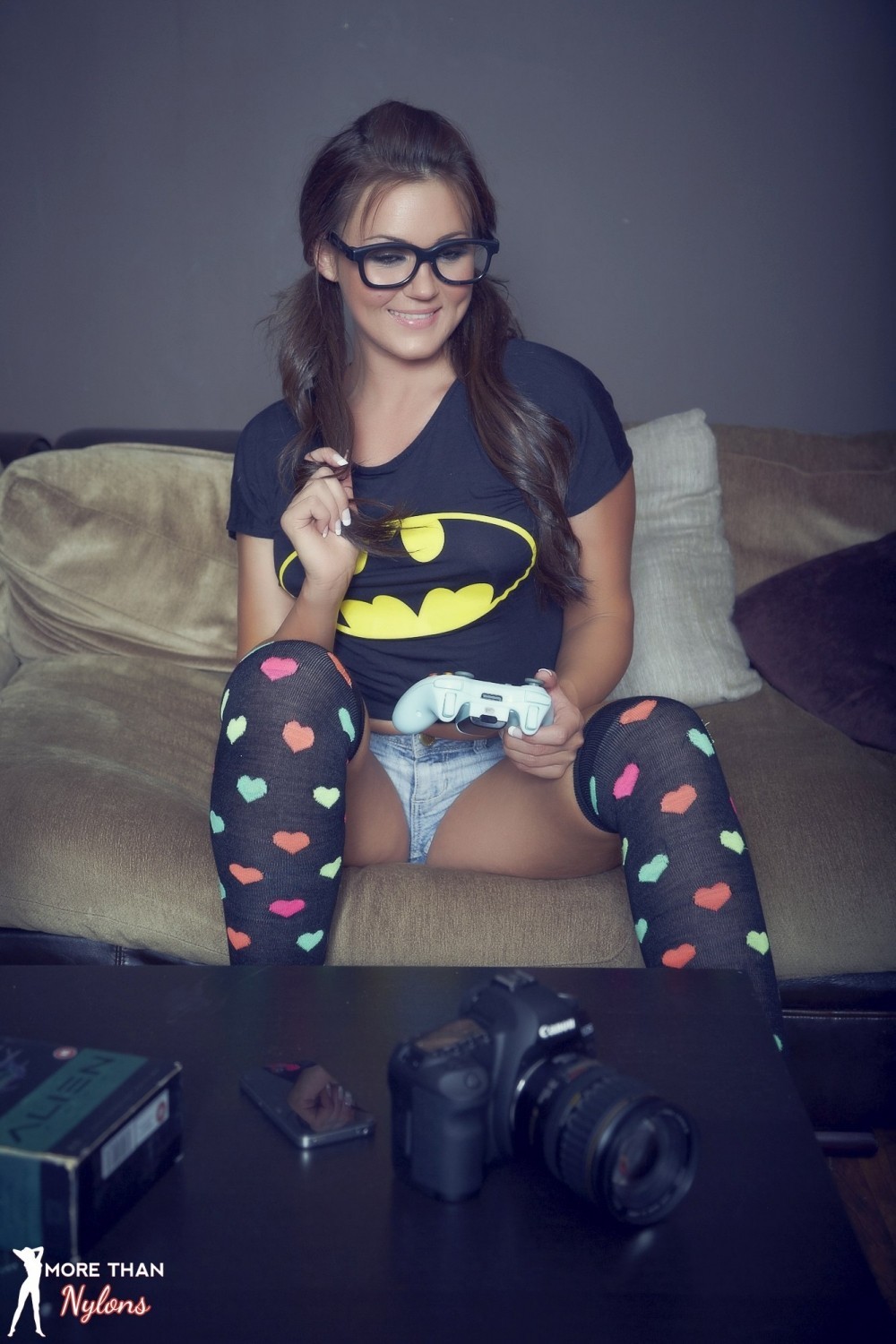 Busty brunette geek Kat in her captivating socks #72335351