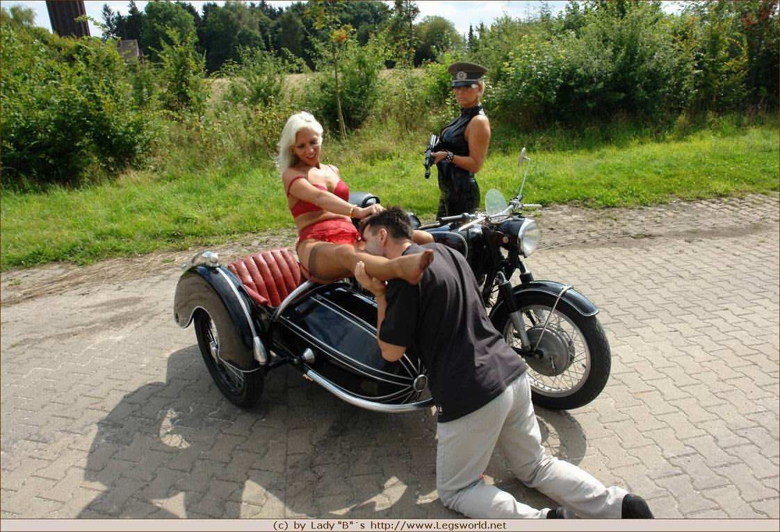 Kinky biker babes dominate a stranger #76611993