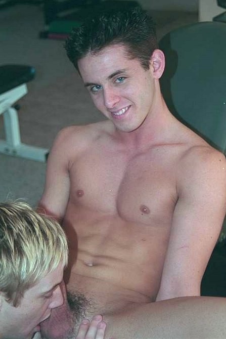 Blond and dark haired twinks enjoy sucking delight in a gym #76969519