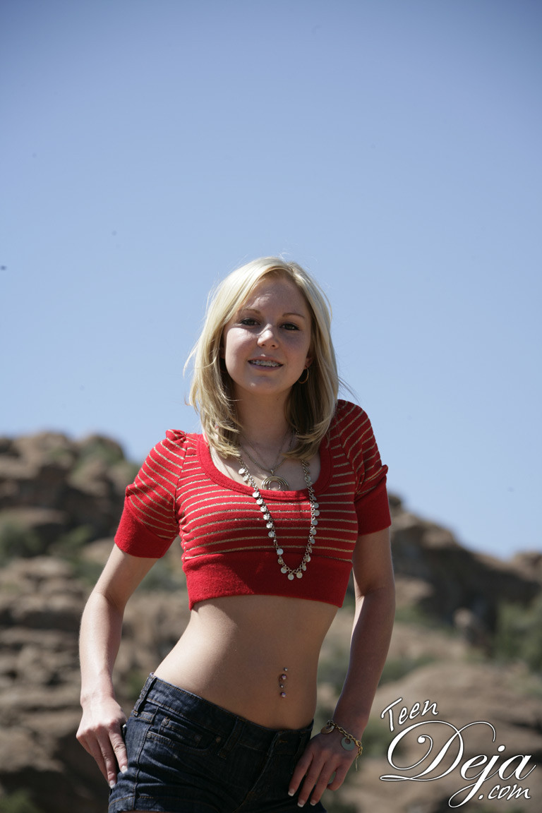 Teen Deja plays in the mountains in cute panties #70481036