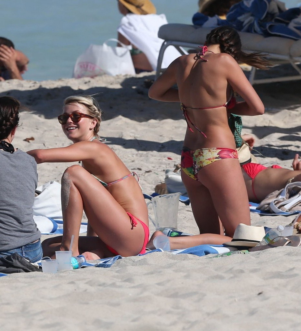 Nina Dobrev showing off her floral bikini booty at the beach in Miami #75233862
