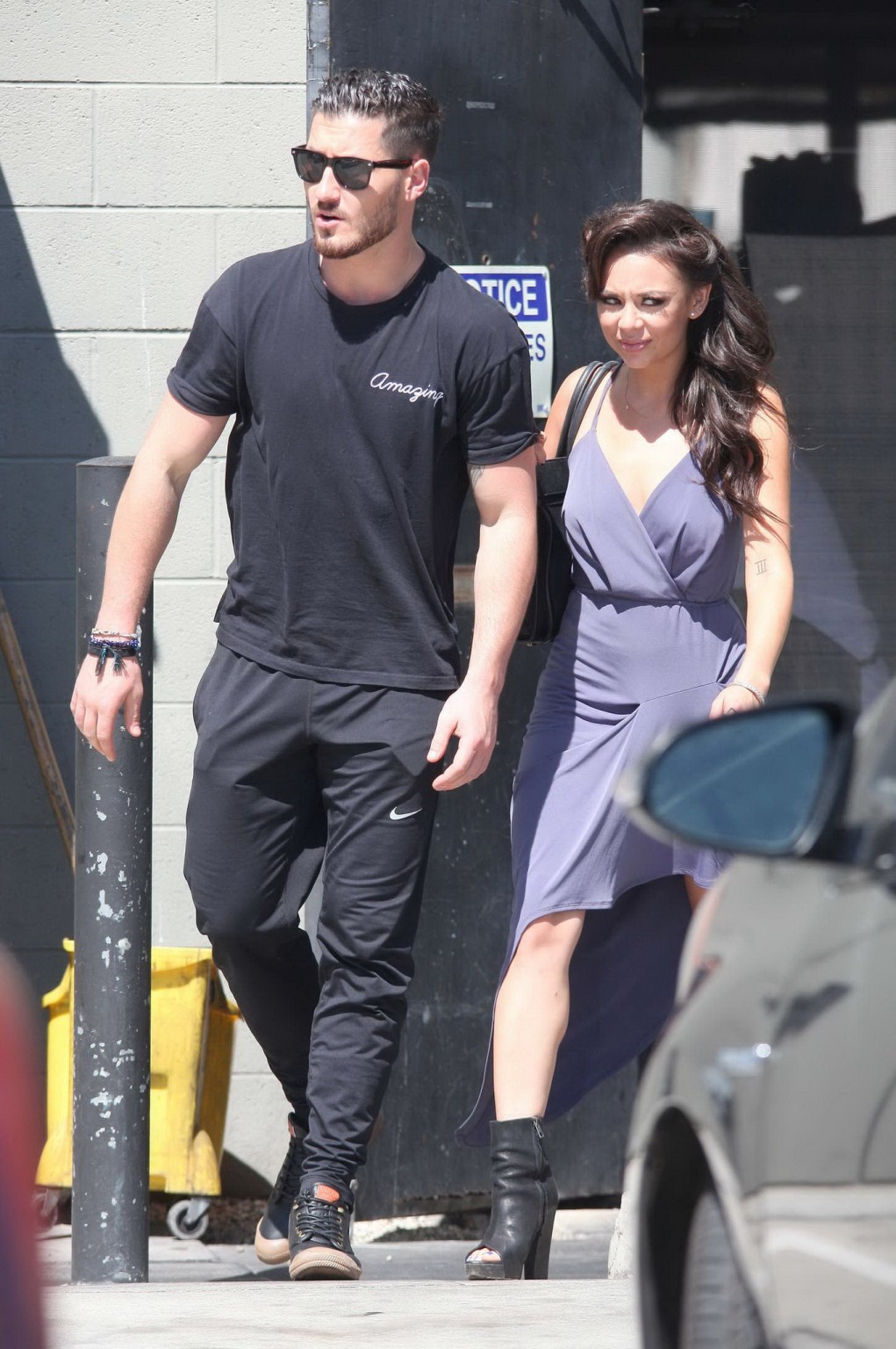 Janel Parrish cleavy and leggy in a short purple dress leaving DWTS Rehearsal in #75185732