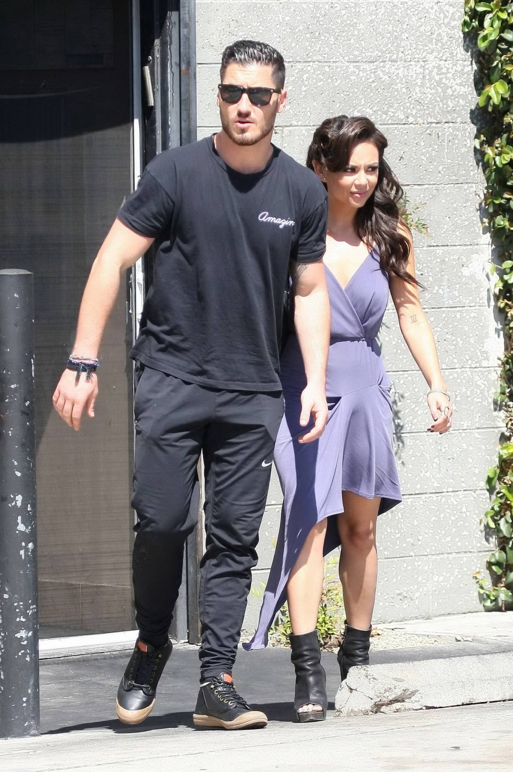 Janel Parrish cleavy and leggy in a short purple dress leaving DWTS Rehearsal in #75185790