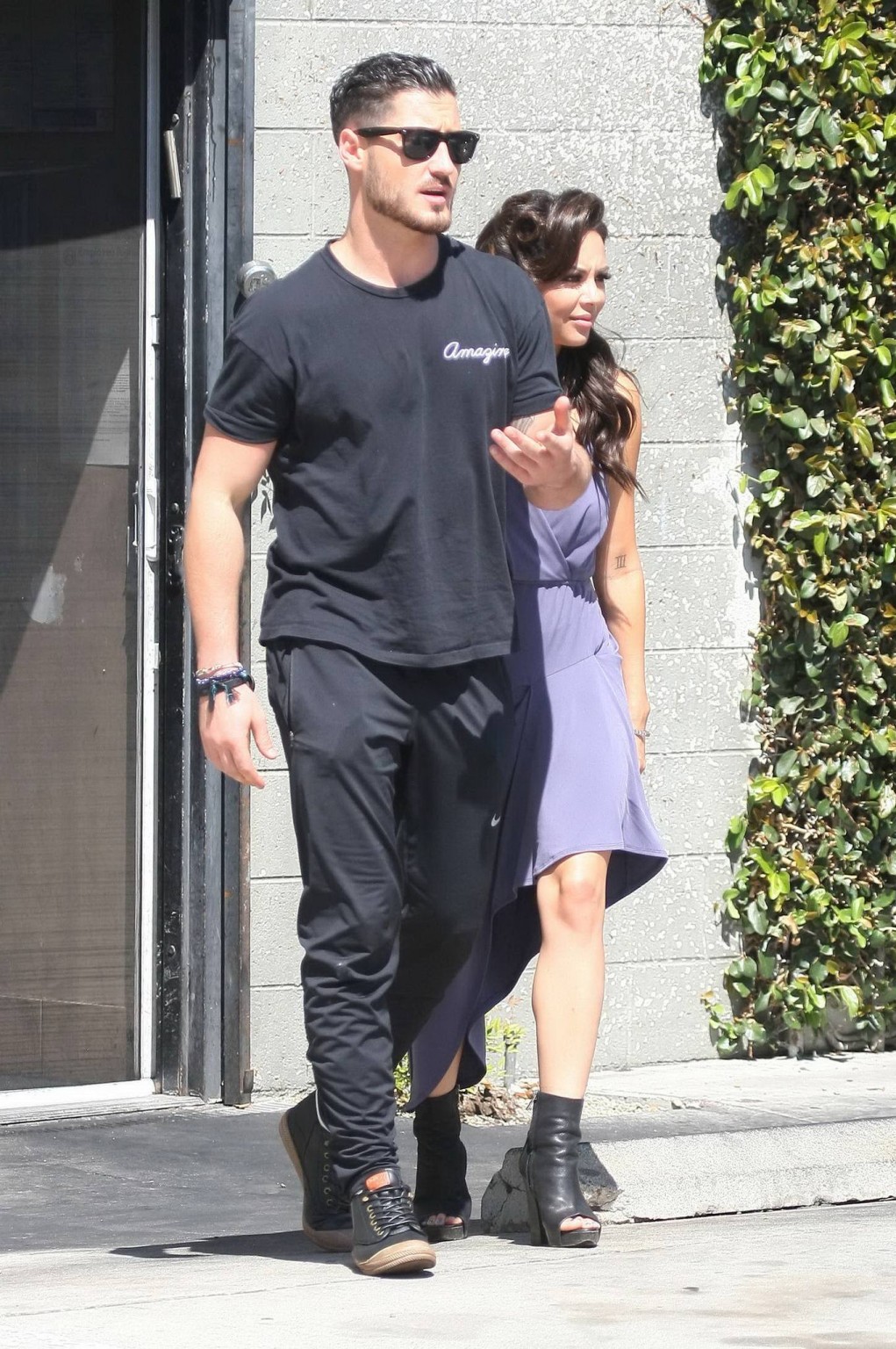 Janel Parrish cleavy and leggy in a short purple dress leaving DWTS Rehearsal in #75185796