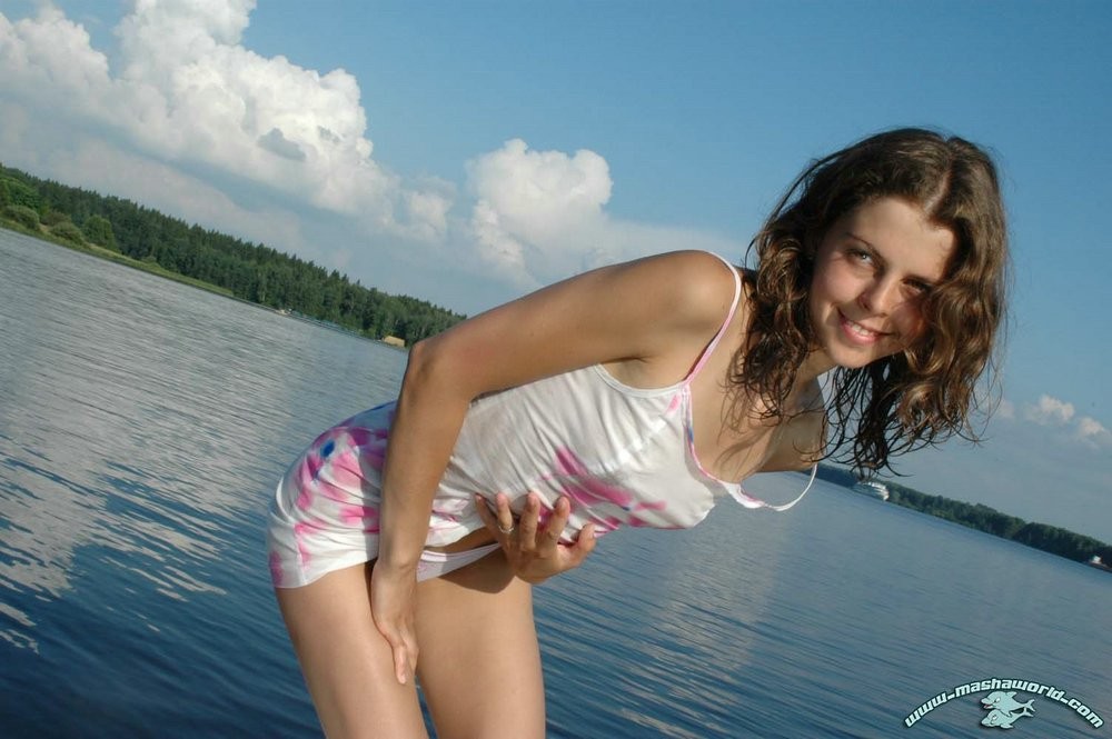 Lovely teenie takes off her wet panties #75011617