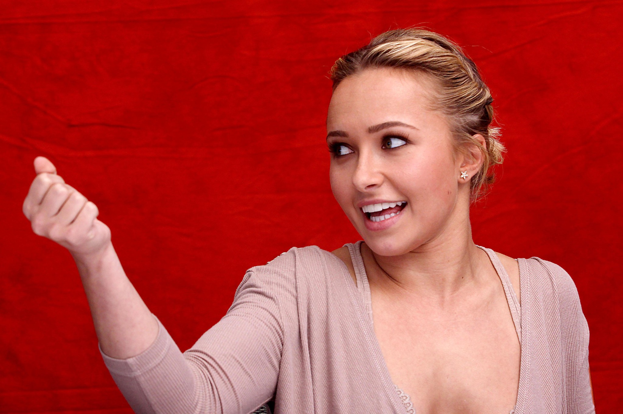 Hayden Panettiere showing cleavage in low cut top at the press conference in Wes #75313263