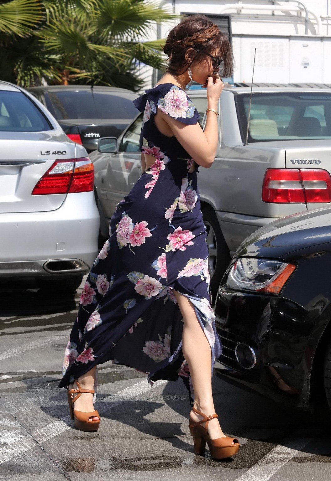 Vanessa Hudgens bra peak wearing a low cut summer dress out in Beverly Hills #75237308