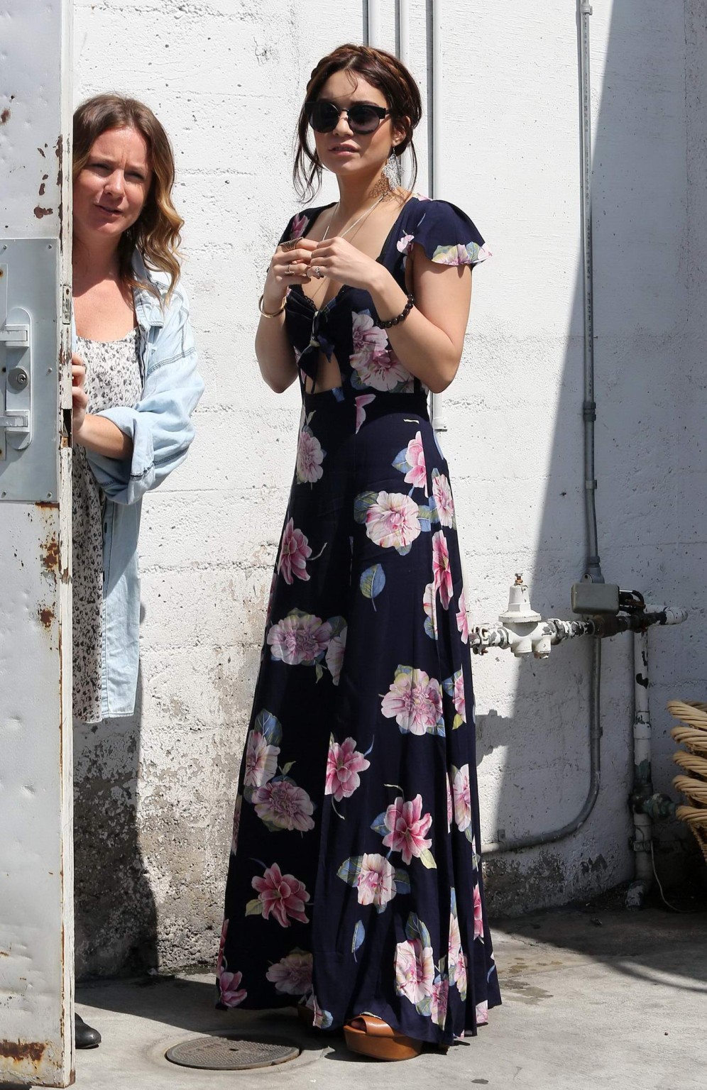 Vanessa Hudgens bra peak wearing a low cut summer dress out in Beverly Hills #75237390