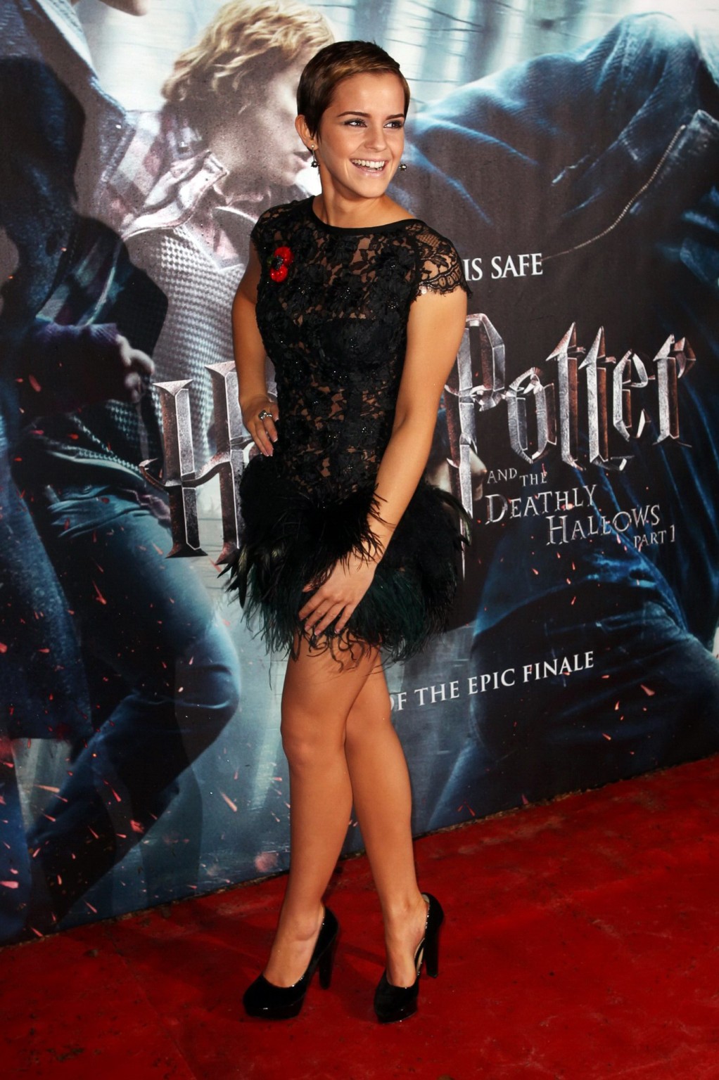 Emma Watson leggy wearing very sexy black dress at 'Harry Potter And The Deathly #75327259
