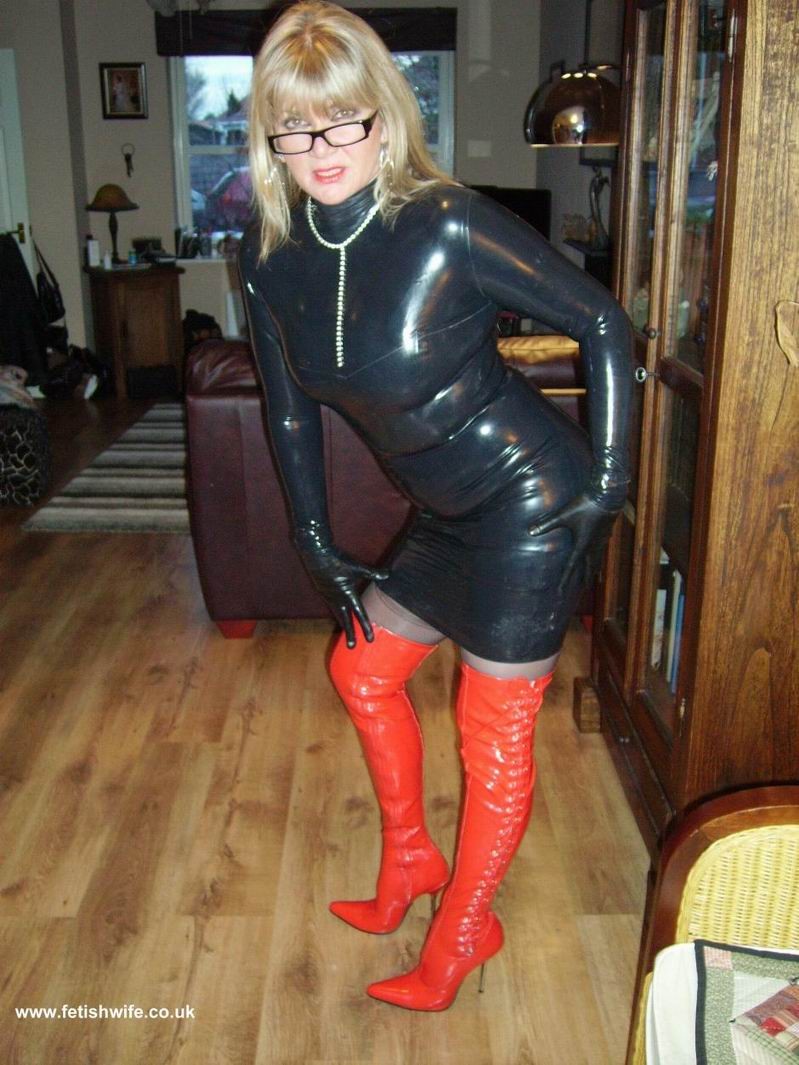 Fetish wife in tight latex outfit and stockings #76566338