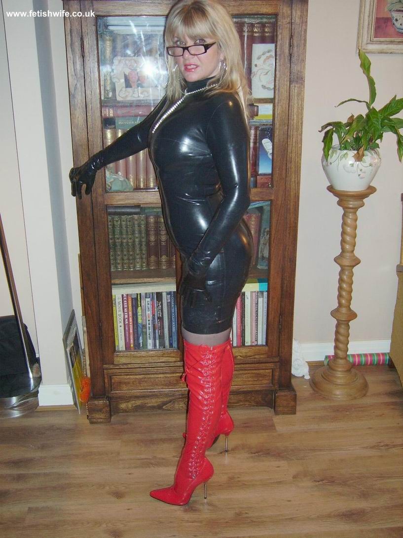 Fetish wife in tight latex outfit and stockings #76566351