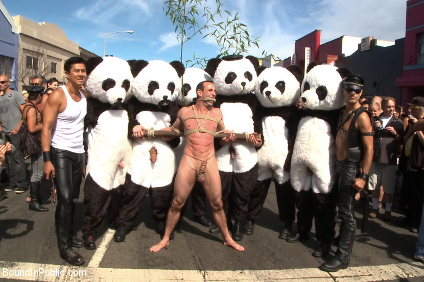 Six assless pandas use and abuse Jason Miller at Folsom Street Fair. #76914331