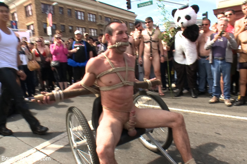 Six assless pandas use and abuse Jason Miller at Folsom Street Fair. #76914378