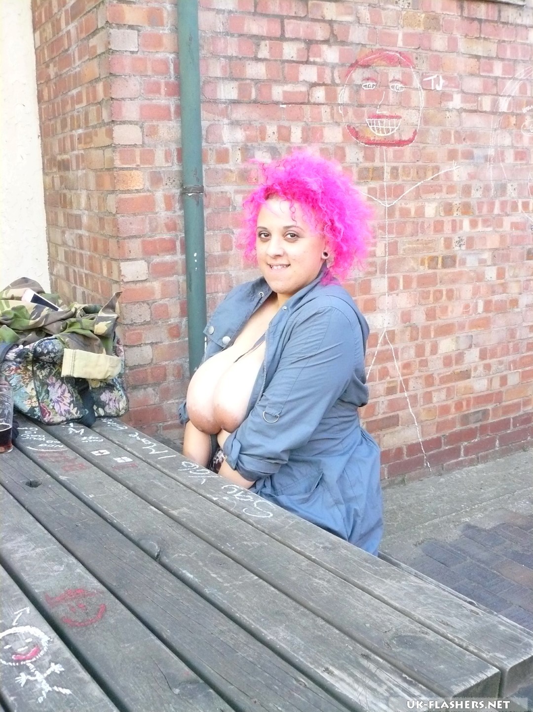 Amateur BBW Roxy on a day out flashes her huge boobs for the cam #67324575