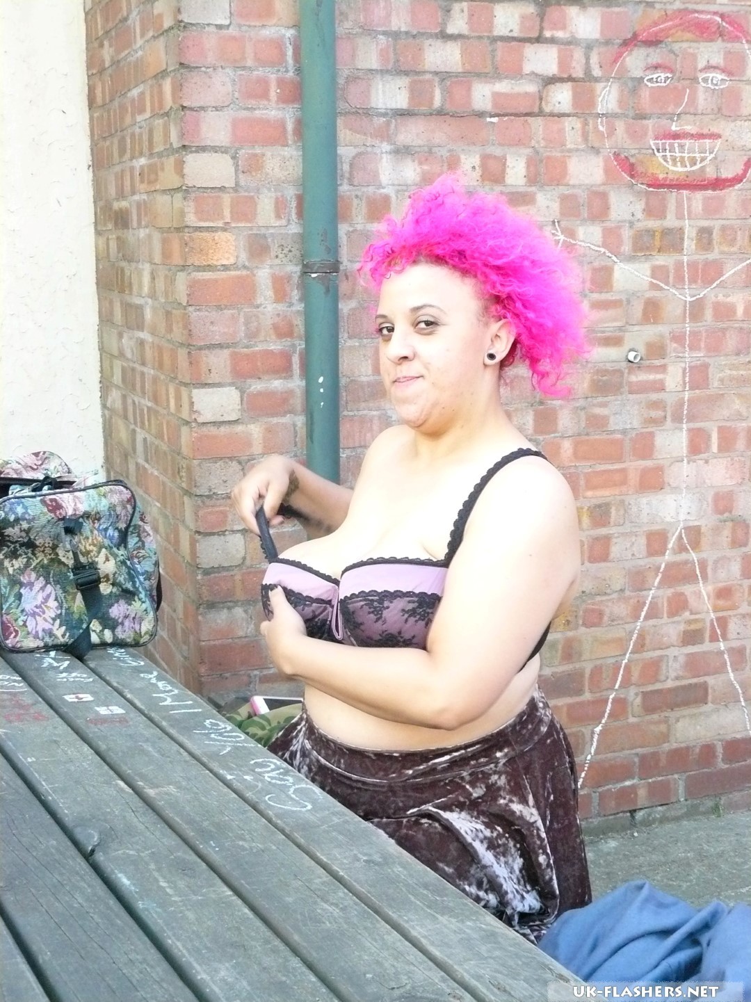 Amateur BBW Roxy on a day out flashes her huge boobs for the cam #67324619