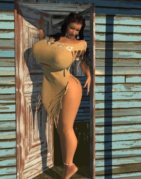 Big breasted 3D American Indian babe posing outdoors #67049940