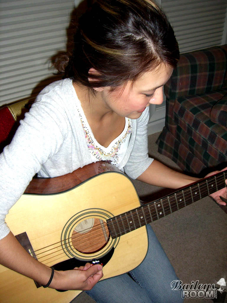 Guitar playing teen peels off her hot little thong #78677128