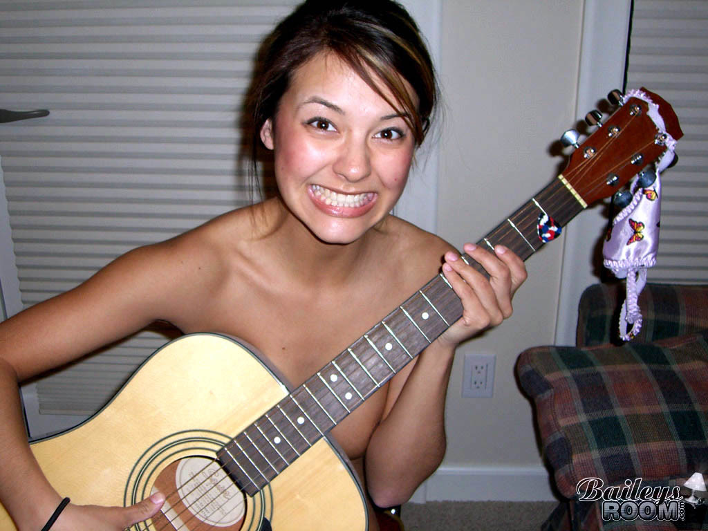 Guitar playing teen peels off her hot little thong #78677186