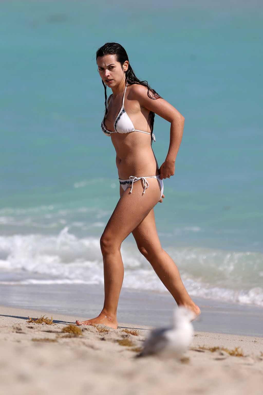 Amelia Warner showing off her hot wet body in skimpy white bikini at  Miami Beac #75242188