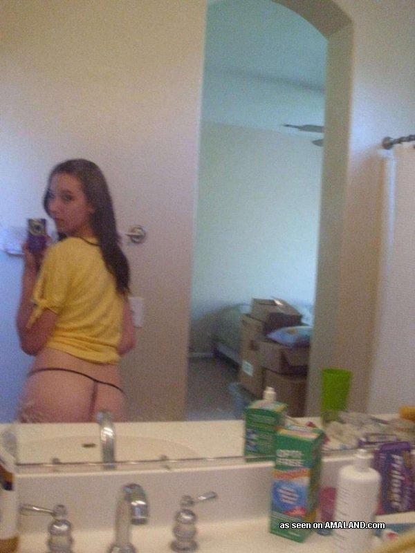 Amateur brunette cutie shows her tits and sexy ass #75700300