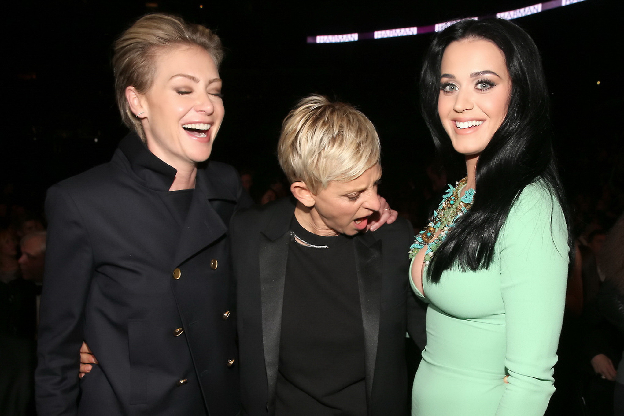Katy Perry showing epic cleavage in a tight green dress at 55th Annual Grammy Aw #75241520