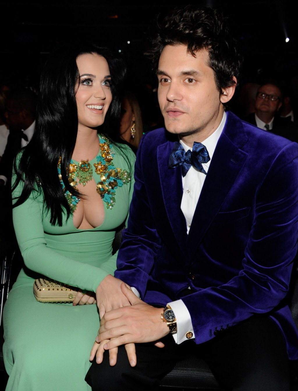 Katy Perry showing epic cleavage in a tight green dress at 55th Annual Grammy Aw #75241550