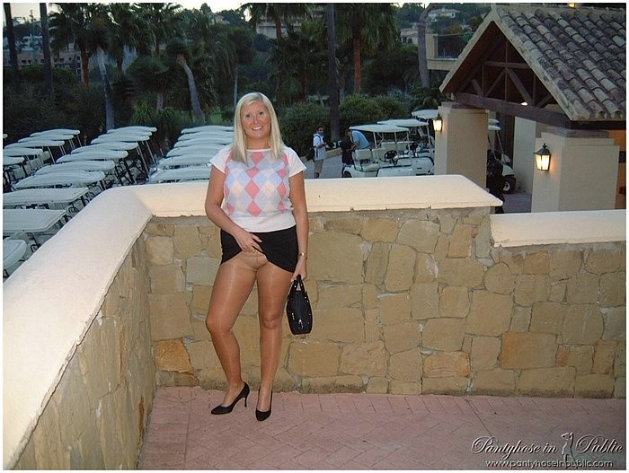 Natasha Smith blonde high heels pantyhose babe flashing #76504735