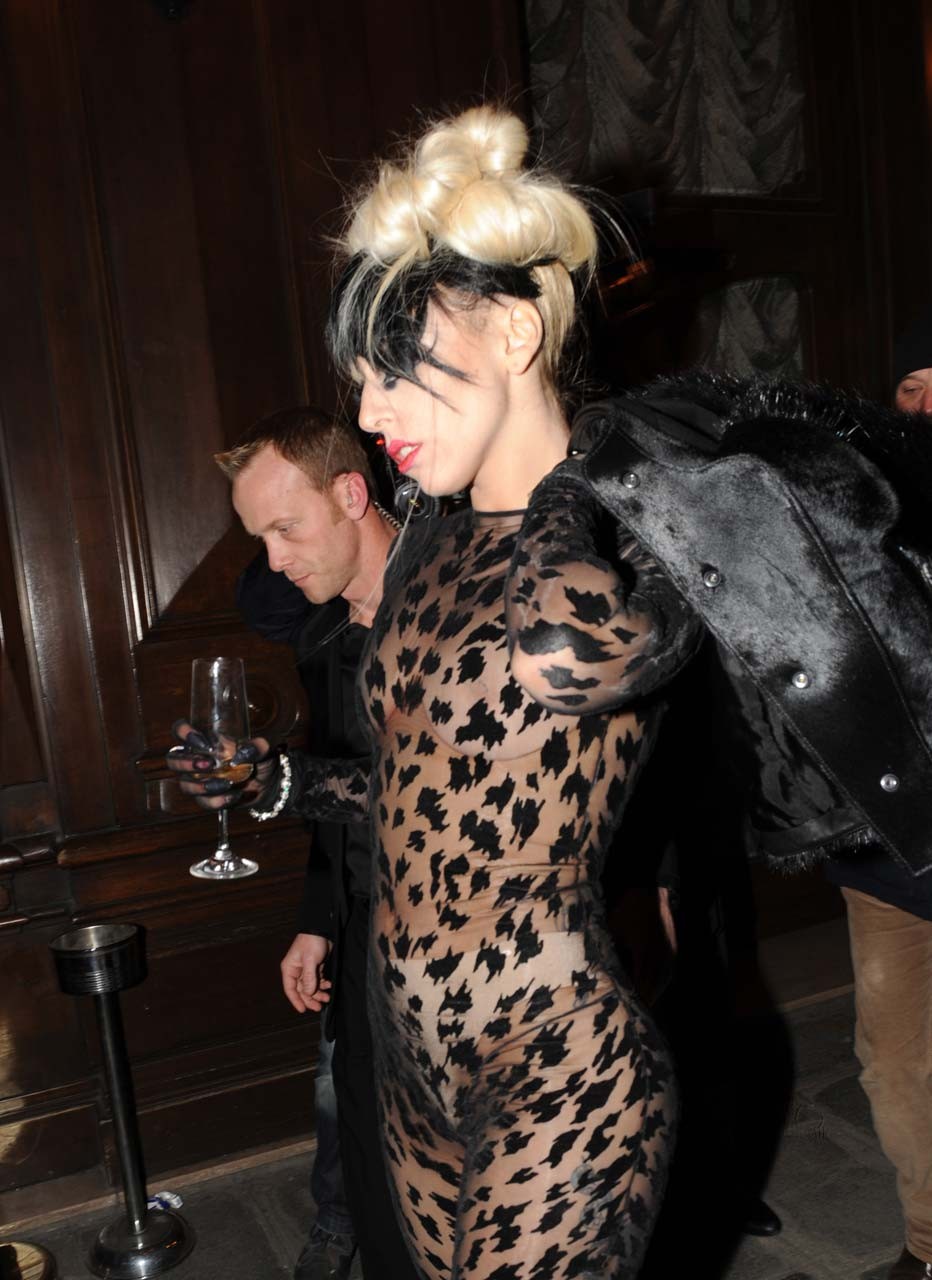 Lady Gaga showing her great tits in leopard print see thru outfit paparazzi pict #75315529