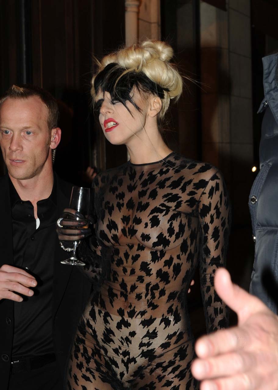Lady Gaga showing her great tits in leopard print see thru outfit paparazzi pict #75315536