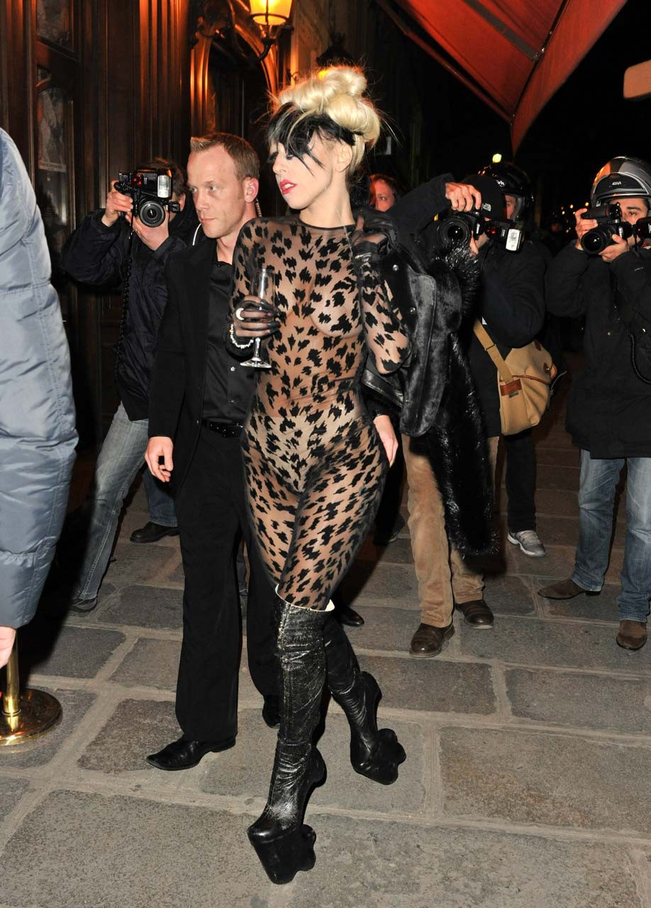 Lady Gaga showing her great tits in leopard print see thru outfit paparazzi pict #75315561