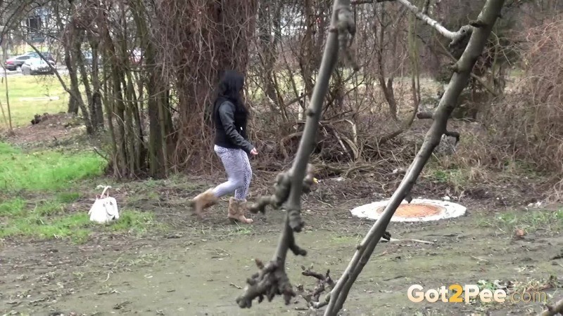 Black haired teen keeps on peeing outside #67484501