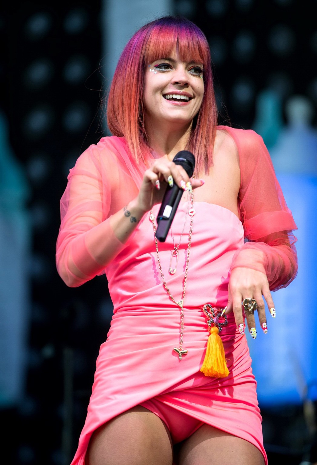 Lily Allen flashing her pink panties on stage at the Glastonbury Festival #75192480