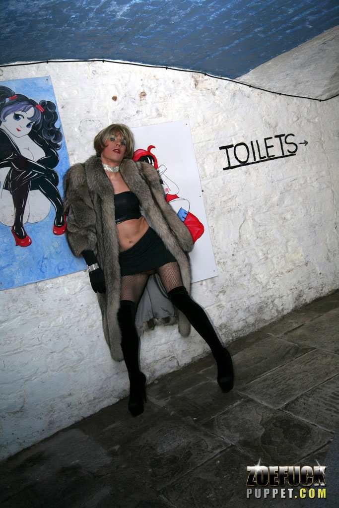 Transe streichelt ihren Schwanz in einer öffentlichen Toilette
 #75769923