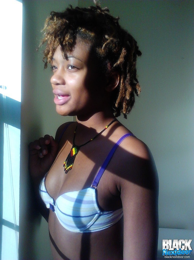 Black teen with small tits posing in the sun lights #67188440