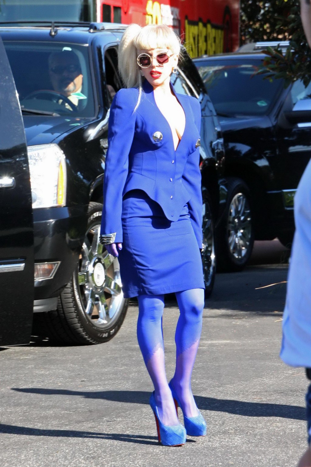 Lady Gaga shows side-boob wearing sexy blue outfit outside Amp Radio in LA #75294159