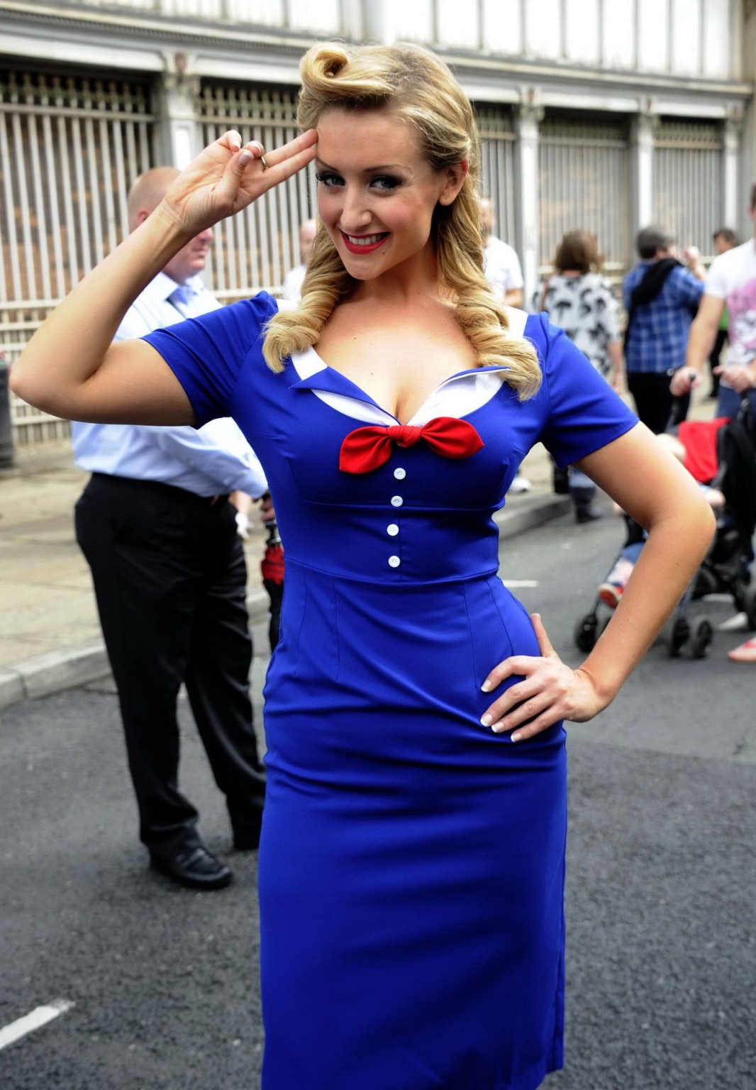 Catherine Tyldesley busty wearing navy uniform at Manchester Pride #75253824