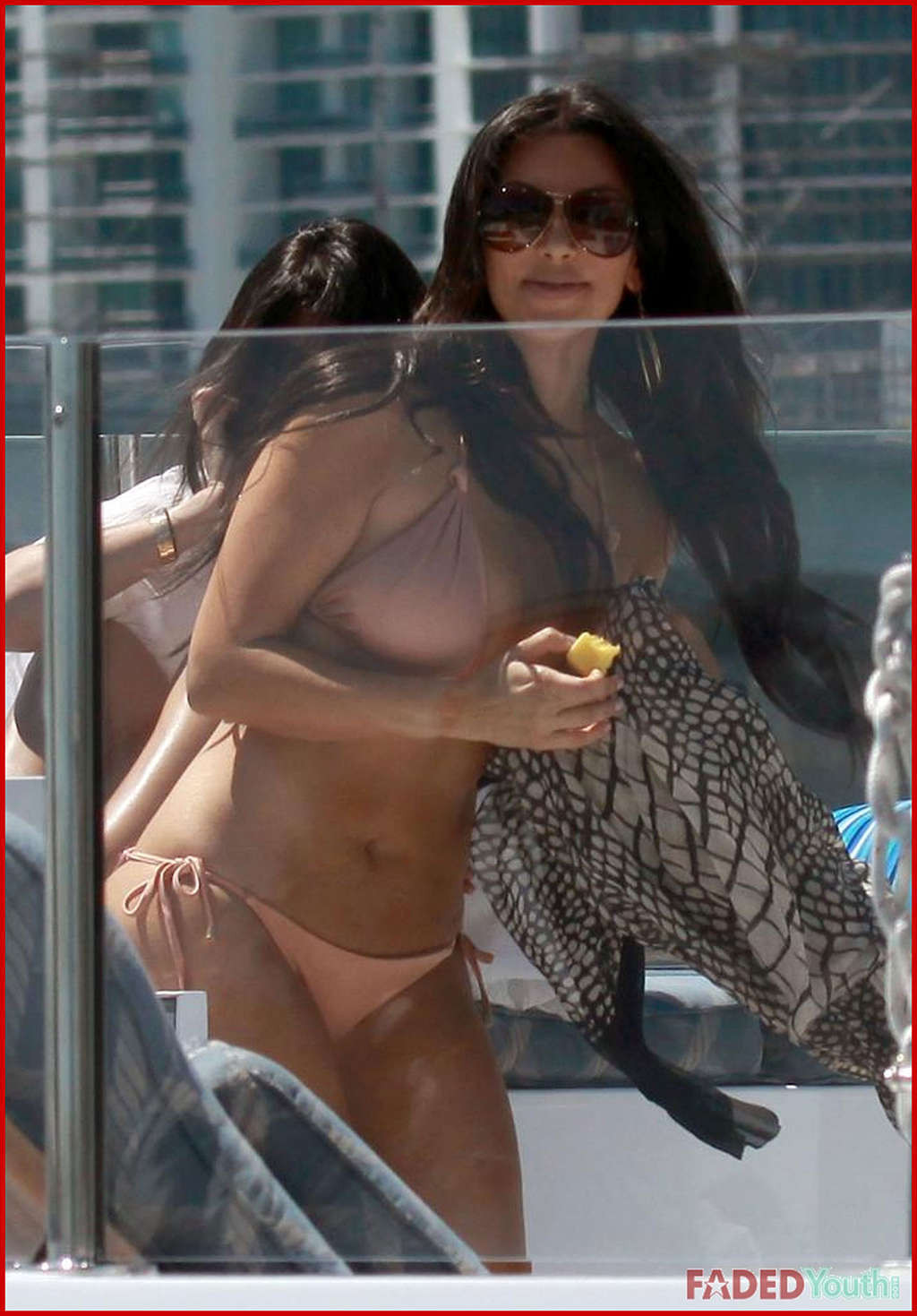 Kim Kardashian posing very sexy in bikini on yacht and upskirt and nude #75355616