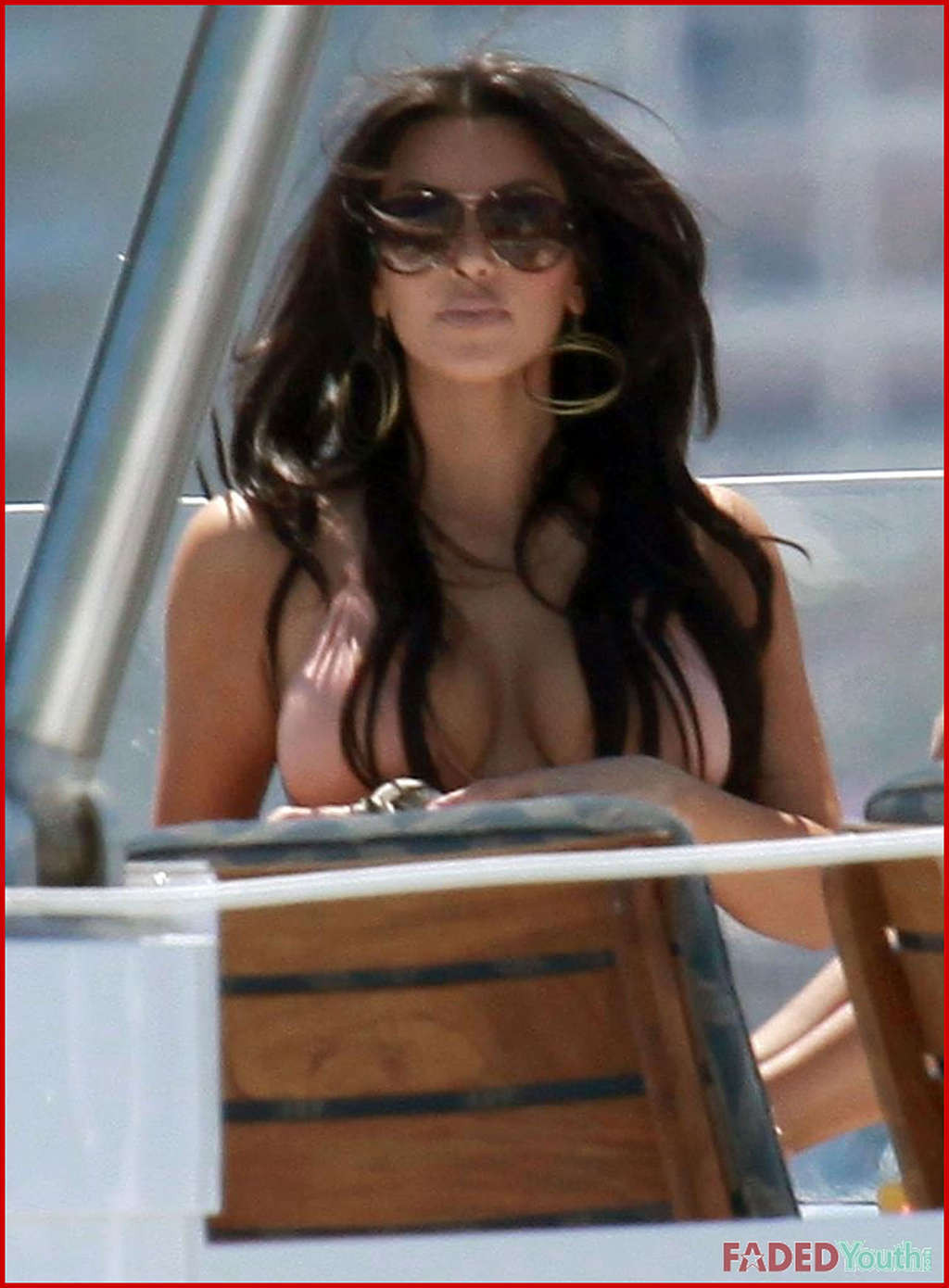 Kim Kardashian posing very sexy in bikini on yacht and upskirt and nude #75355620